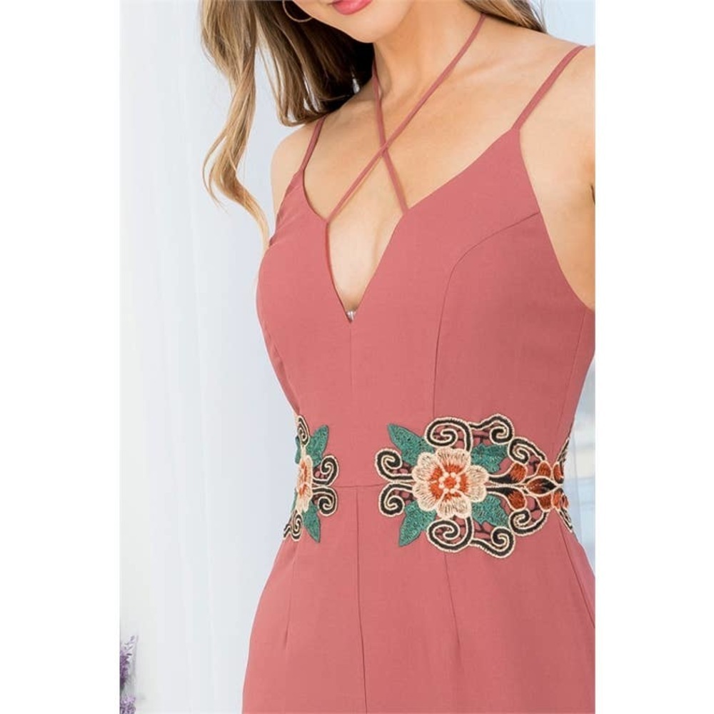 Rose Boho Embroidered Romper Ruffle Hem Romper - Picture 2 of 7